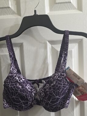 Enchanting Embroidered Lace Plunge Underwire Bra in Deep Purple Size 36C
